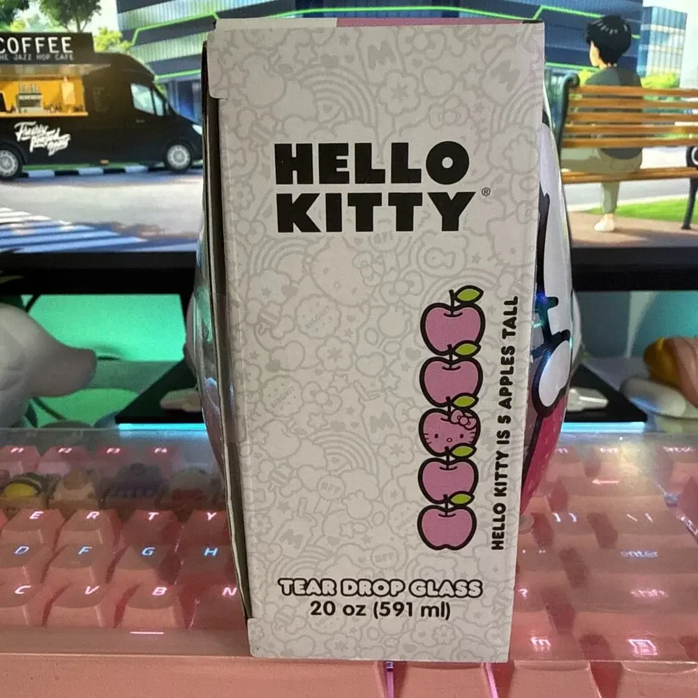 Hello Kitty Stemless Glass 20oz Clear Cup 2023 Pink Bow Sanrio Tear Drop